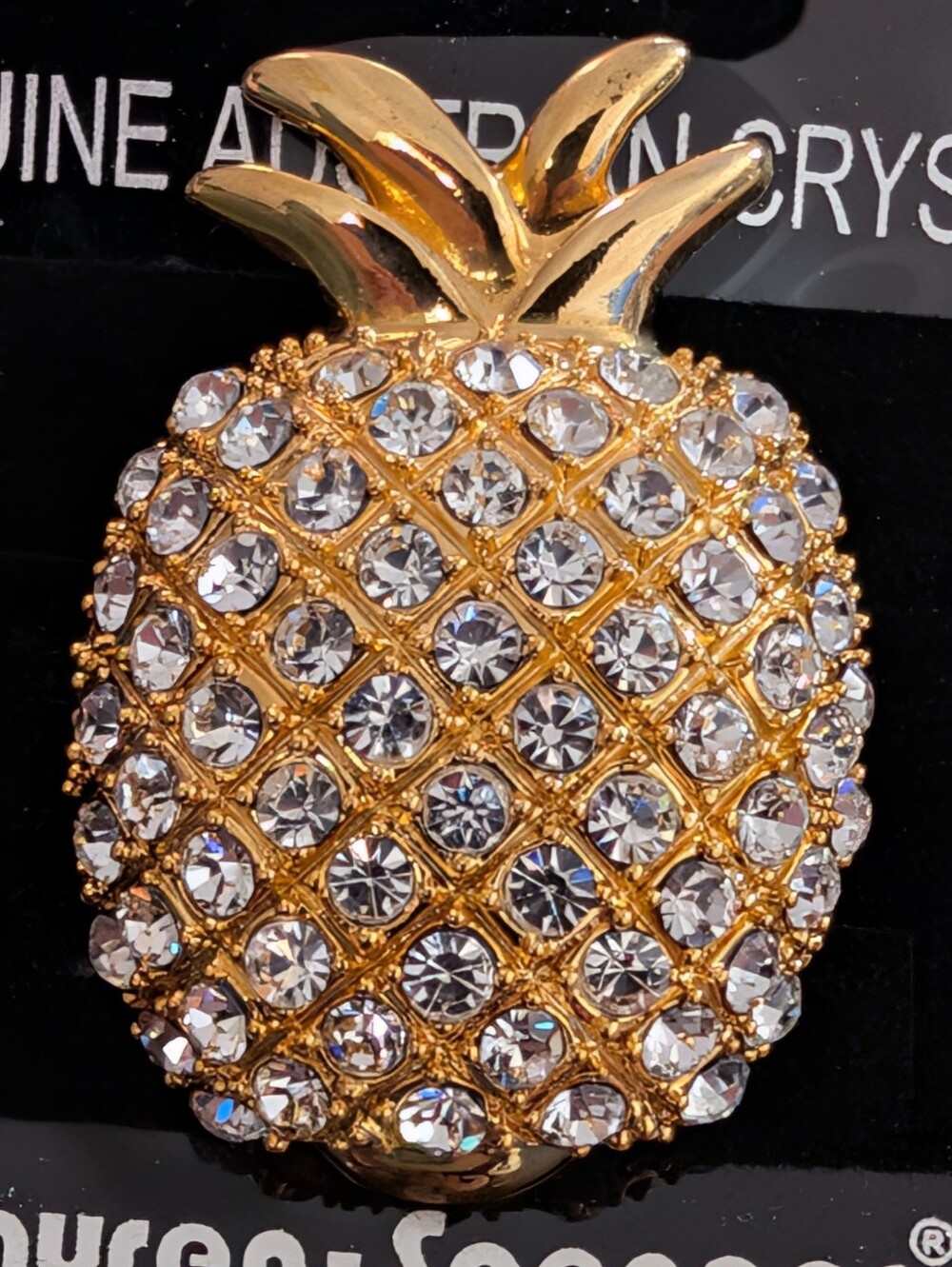 Lauren Spencer Genuine Austria Gold Tone Crystal Pineapple Brooch NWOT